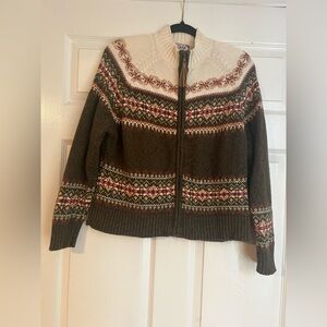 Tiara International Fair Isle MCM Mock Neck Cardigan.